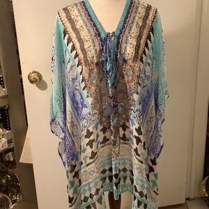 Camilla Australia Silk Handpainted, crystal embellished caftan one size